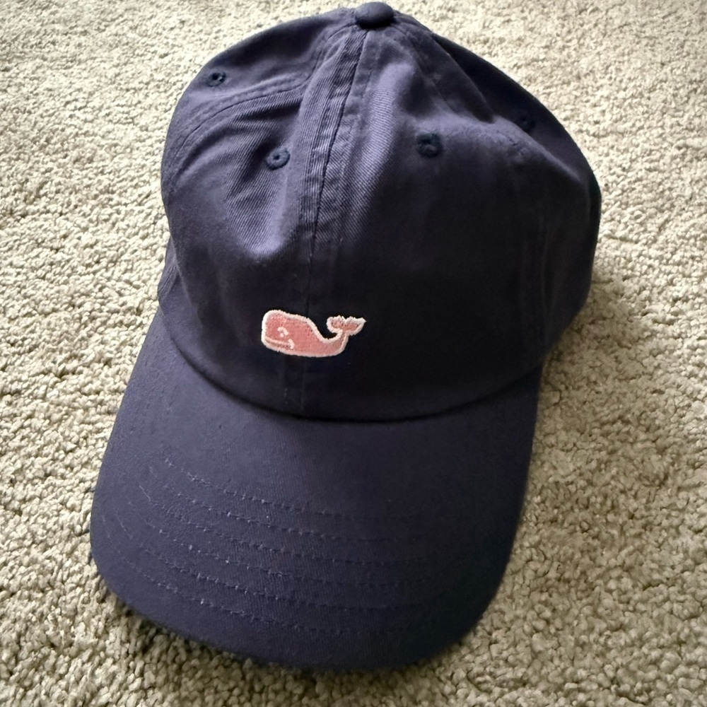 Vineyard Vines Dad Hat, Navy blue with Pink Whale Logo